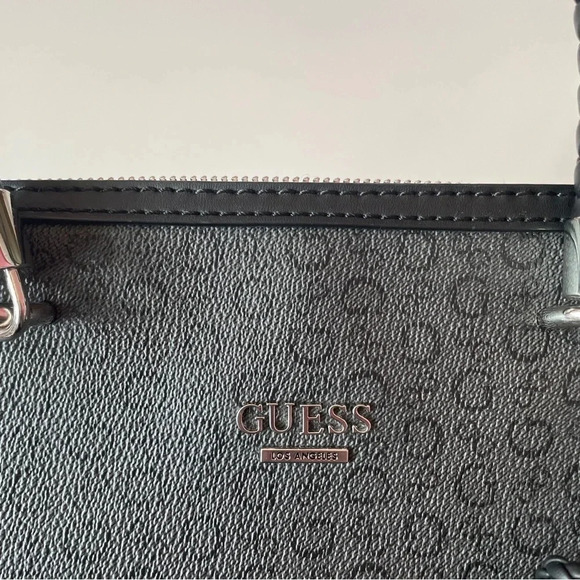 GUESS Monogram Logo Black Braided Handle Handbag Bag Satchel Purse - Picture 10 of 16